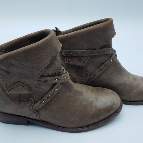 Free People Alamosa Boots 6.5 Womens Leather Ankle Booties Taupe Brown - Picture 4 of 12